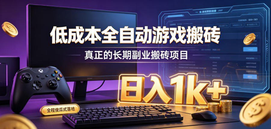 低成本全自动游戏搬砖，真正的长期副业搬砖项目，日入1k+，全程傻瓜式落地【揭秘】-90网