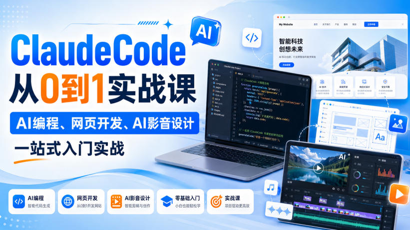 ClaudeCode从0到1实战课,AI编程、网页开发、AI影音设计一站式入门实战-90网