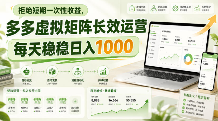 拒绝短期一次性收益，多多虚拟矩阵长效运营，每天稳稳日入1000【揭秘】-邪修侠 - 演示