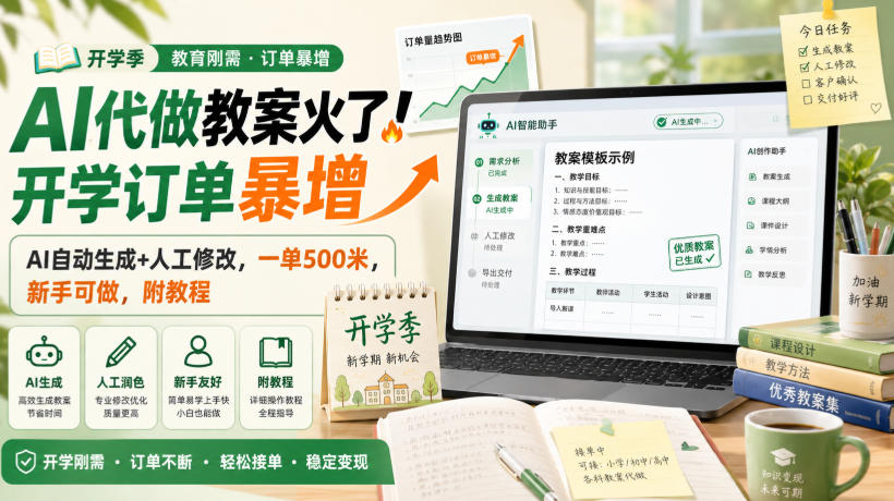 AI代做教案火了！开学订单暴增，AI自动生成+人工修改，一单500米，新手可做，附教程【揭秘】-怪兽网创俱乐部