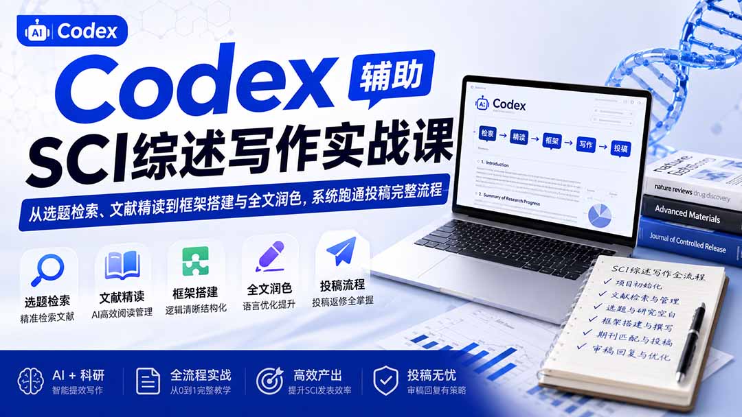 Codex辅助SCI综述写作实战课——从选题检索、文献精读到框架搭建与全文润色，系统跑通投稿完整流程-怪兽网创俱乐部