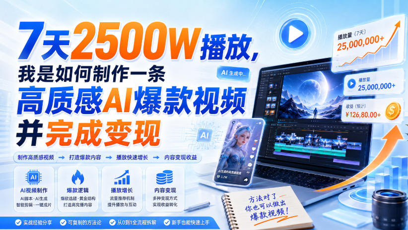 7天2500W播放，我是如何制作一条高质感AI爆款视频并完成变现-小白项目网