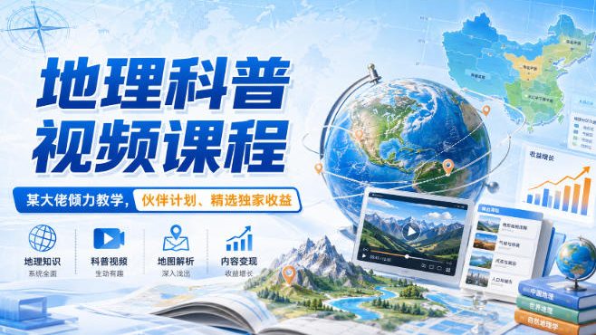 地理科普视频课程,某大佬倾力教学,伙伴计划、精选独家收益-副业资源网
