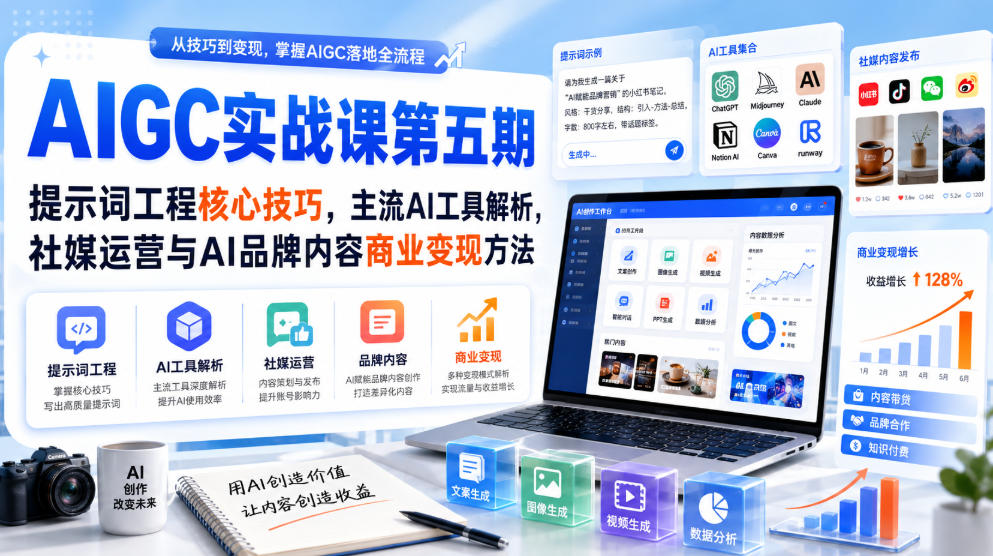 刺猬星球·AIGC实战课第五期，提示词工程核心技巧，主流AI工具解析，社媒运营与AI品牌内容商业变现方法-怪兽网创俱乐部