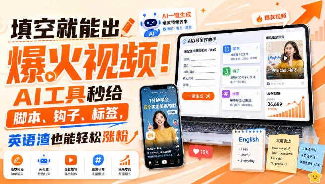 填空就能出爆火视频！AI工具秒给脚本、钩子、标签，英语渣也能轻松涨粉【原创双语字幕】-邪修侠 - 演示