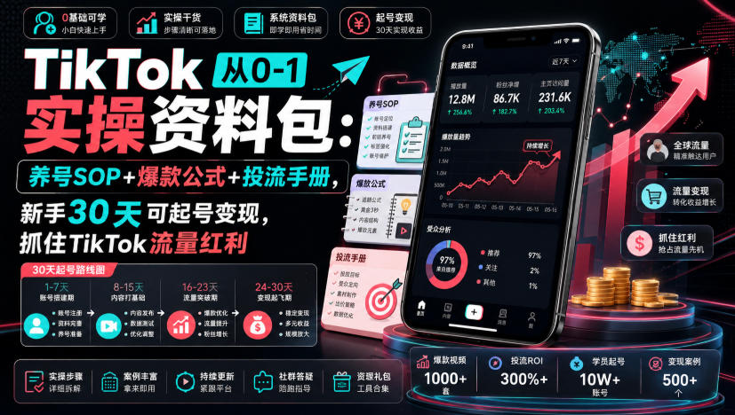 TikTok从0-1实操资料包：养号SOP+爆款公式+投流手册，新手30天可起号变现，抓住TikTok流量红利-邪修侠 - 演示