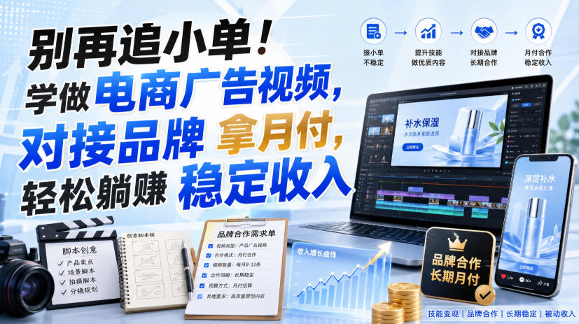 别再追小单！学做电商广告视频，对接品牌拿月付，轻松躺賺稳定收入【原创双语字幕】-小白项目网