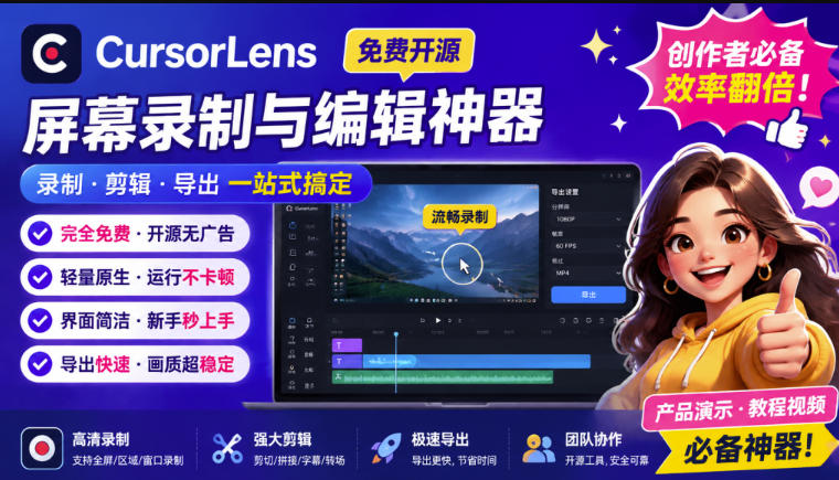 CursorLens免费开源录屏工具，支持自动缩放，教程视频录制必备神器-多课资源站