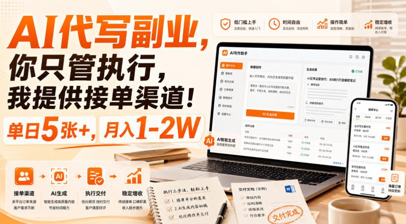 AI代写副业，你只管执行，我提供接单渠道！单日5张+，月入1-2W【揭秘】-多课资源站