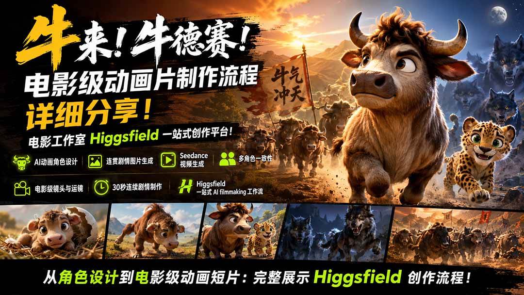 （19987期）牛来！牛德赛！电影级动画片制作流程详细分享！电影工作室Higgsfield一站式创作平台！-邪修侠 - 演示