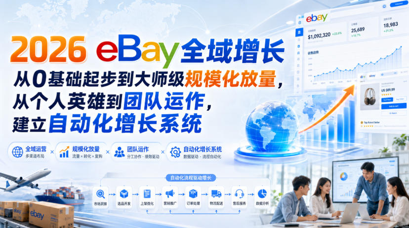 2026 eBay全域增长,从0基础起步到大师级规模化放量,从个人英雄到团队运作,建立自动化增长系统-90网