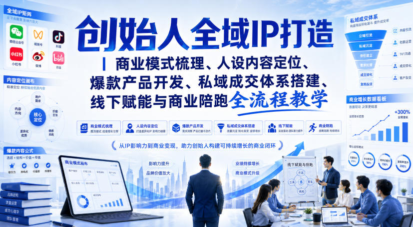 创始人全域IP打造|商业模式梳理、人设内容定位、爆款产品开发、私域成交体系搭建、线下赋能与商业陪跑全流程教学-90网