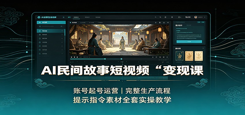 AI民间故事短视频变现课：账号起号运营，完整生产流程，提示指令素材全套实操教学-多课资源站