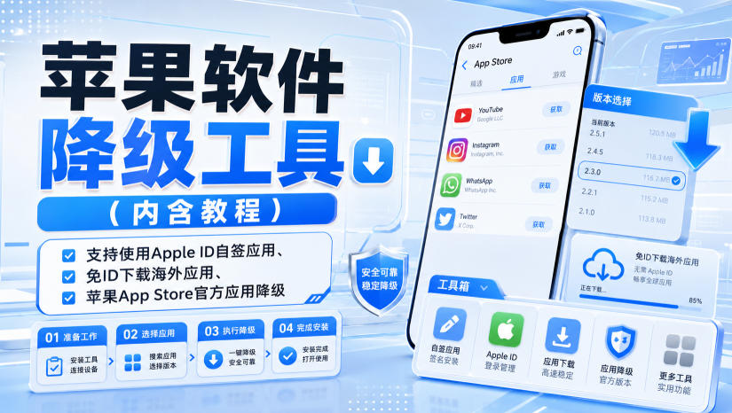 苹果软件降级工具（内含教程），支持使用Apple ID自签应用、免ID下载海外应用、苹果App Store官方应用降级等-小白项目网