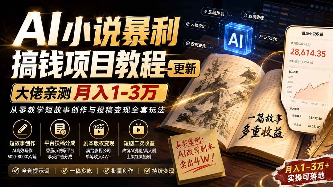 (20044期)AI小说暴利搞钱项目教程-更新,大佬亲测月入1-3万,从零教学短故事创作与投稿变现全套玩法-邪修侠 - 演示