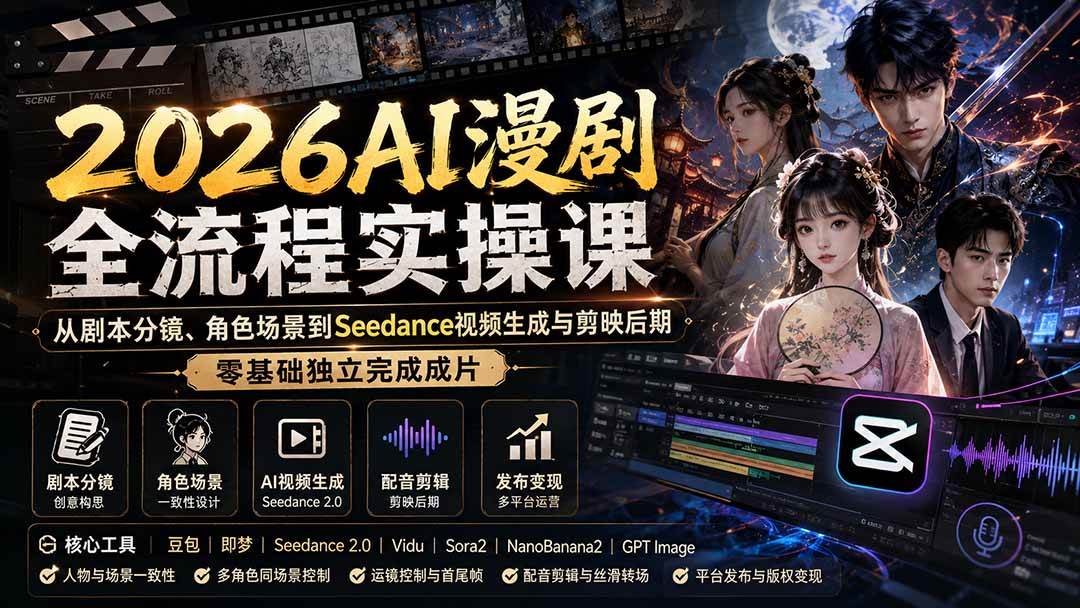 (20042期)2026AI漫剧全流程实操课:从剧本分镜、角色场景到Seedance视频生成与剪映后期,零基础独立完成成片-邪修侠 - 演示