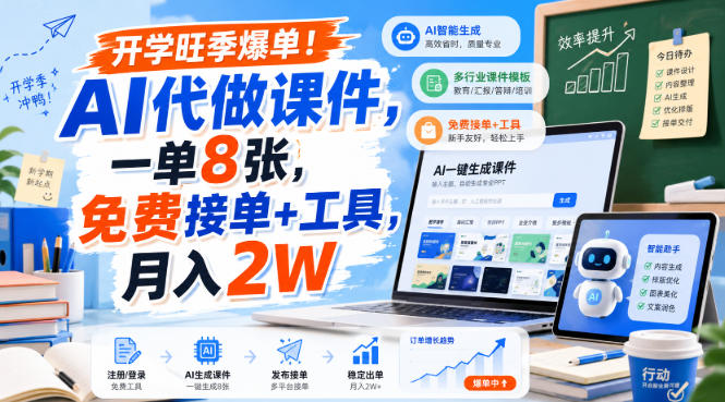 开学旺季爆单！AI代做课件，一单8张，免费接单+工具，月入2W【揭秘】-怪兽网创俱乐部