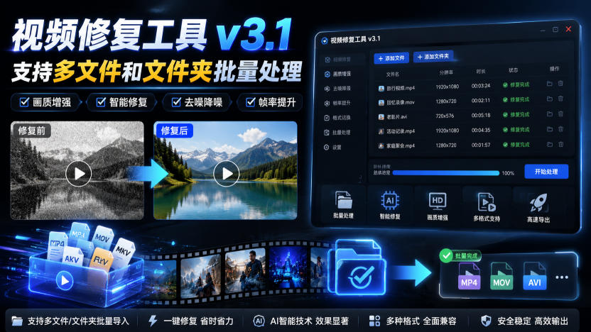 视频修复工具v3.1，支持多文件和文件夹批量处理-邪修侠 - 演示