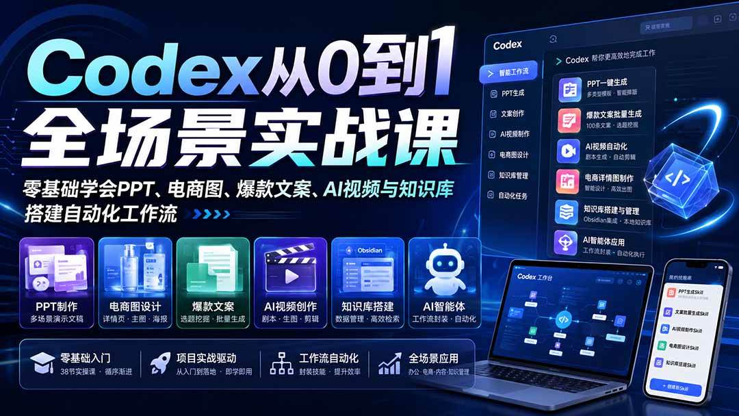 （20041期）Codex从0到1全场景实战课：零基础学会PPT、电商图、爆款文案、AI视频与知识库，搭建自动化工作流-邪修侠 - 演示