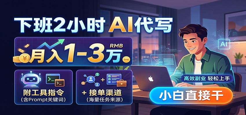 下班2小时AI代写，月入1-3万，附工具指令+接单渠道，小白直接干-怪兽网创俱乐部