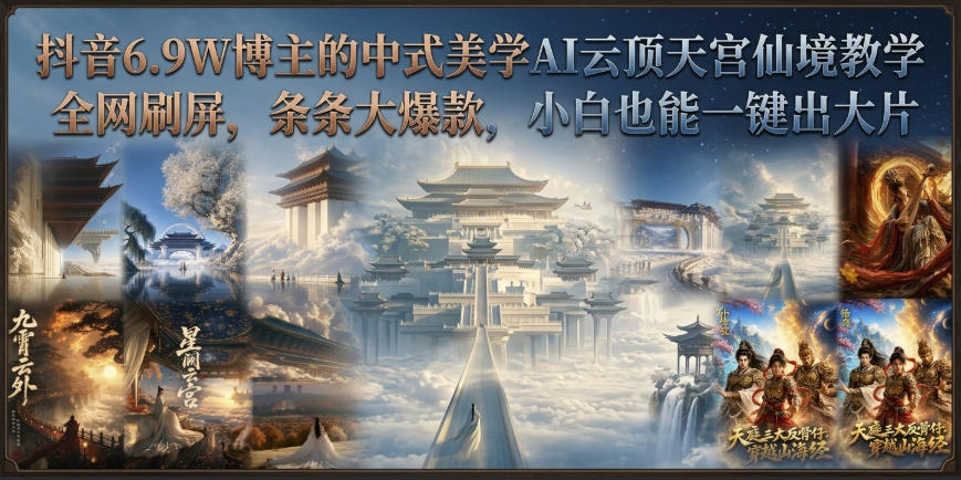 抖音6.9W博主的中式美学AI云顶天宫仙境教学,全网刷屏,条条大爆款,小白也能一键出大片-邪修侠 - 演示