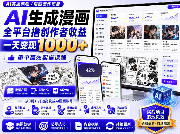 AI生成漫画全平台撸创作者收益内部课程，实操最高单日变现1k+-邪修侠 - 演示