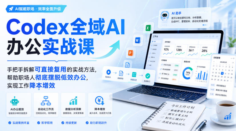 Codex全域AI办公实战课，手把手拆解可直接复用的实战方法，帮助职场人彻底摆脱低效办公，实现工作降本增效-怪兽网创俱乐部