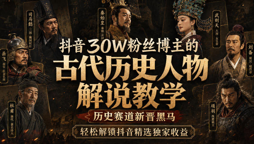 抖音30W粉丝博主的古代历史人物解说教学，历史赛道新晋黑马，轻松解锁抖音精选独家收益-邪修侠 - 演示