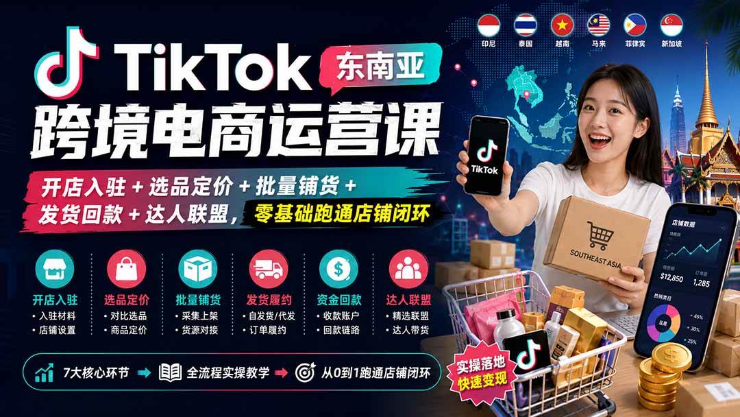 （20059期）TikTok东南亚跨境电商运营课：开店入驻+选品定价+批量铺货+发货回款+达人联盟，零基础跑通店铺闭环-邪修侠 - 演示