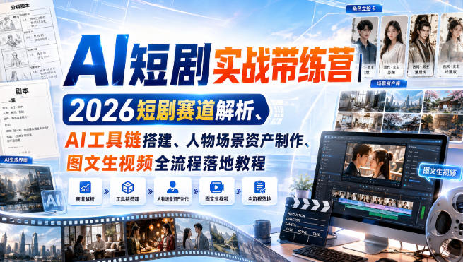 AI短剧实战带练营|2026短剧赛道解析、AI工具链搭建、人物场景资产制作、图文生视频全流程落地教程-邪修侠 - 演示