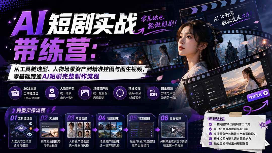 （20064期）AI短剧实战训练营：从工具链选型、人物场景资产到精准控图与图生视频，零基础跑通AI短剧完整制作流程-邪修侠 - 演示