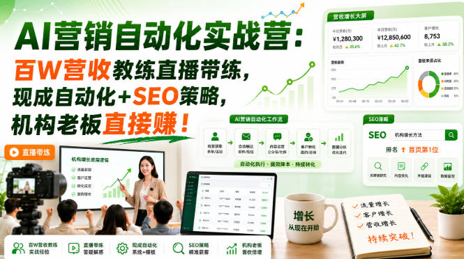 AI营销自动化实战营:百W营收教练直播带练,现成自动化+SEO策略,机构老板直接賺!【原创双语字幕】-邪修侠 - 演示