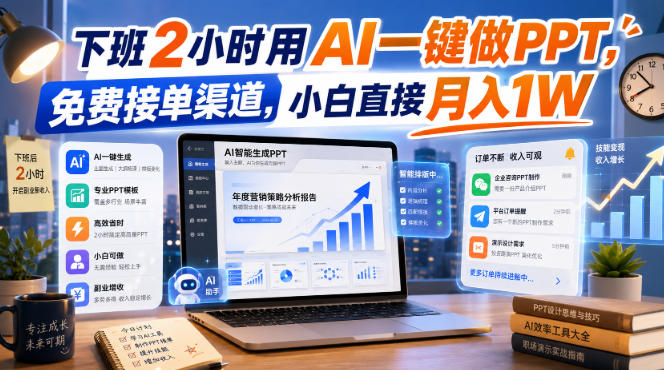 下班2小时用AI一键做PPT，免费接单渠道，小白直接月入1W【揭秘】-邪修侠 - 演示