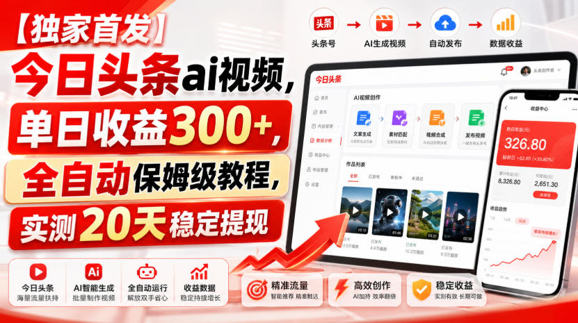 【独家首发】今日头条ai视频,单日收益300+,全自动保姆级教程,实测20天稳定提现【揭秘】-邪修侠 - 演示