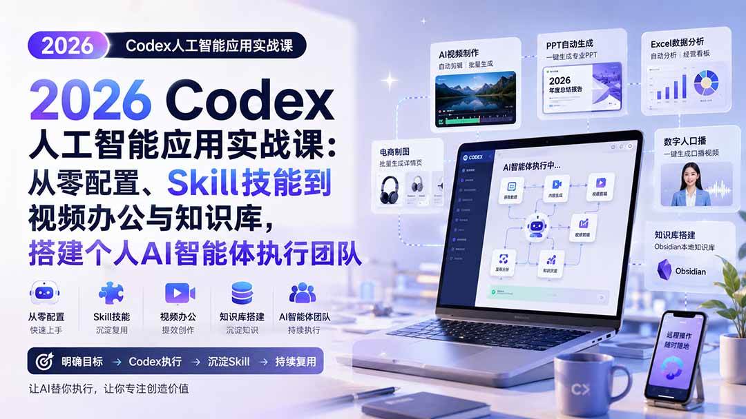 （20067期）2026 Codex人工智能应用实战课：从零配置、Skill技能到视频办公与知识库，搭建个人AI智能体执行团队-邪修侠 - 演示