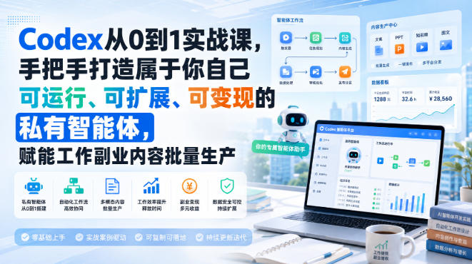 Codex从0到1实战课，手把手打造属于你自己可运行、可扩展、可变现的私有智能体，赋能工作副业内容批量生产-怪兽网创俱乐部