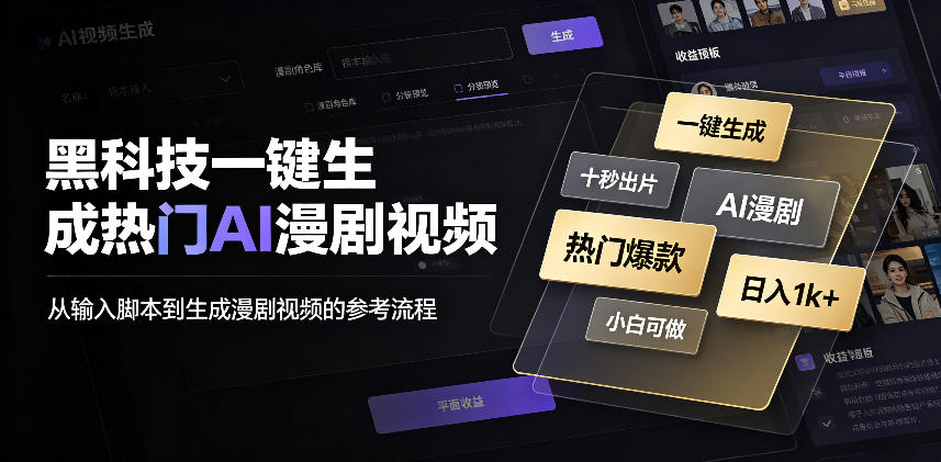 黑科技一键生成热门AI漫剧视频，十秒钟即可搞定，小白也能日入1k+【揭秘】-怪兽网创俱乐部