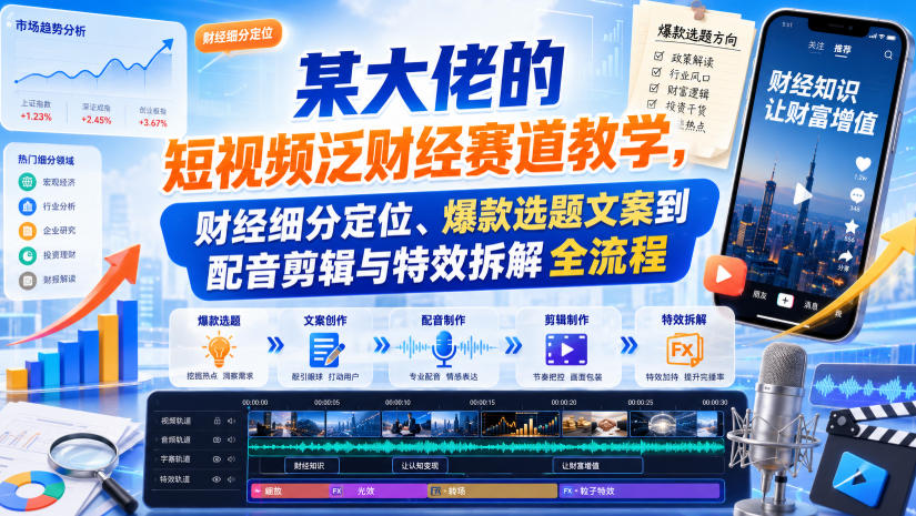 某大佬的短视频泛财经赛道教学，财经细分定位、爆款选题文案到配音剪辑与特效拆解全流程-怪兽网创俱乐部
