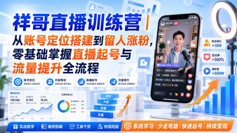 祥哥直播训练营｜从账号定位搭建到留人涨粉，零基础掌握直播起号与流量提升全流程-怪兽网创俱乐部