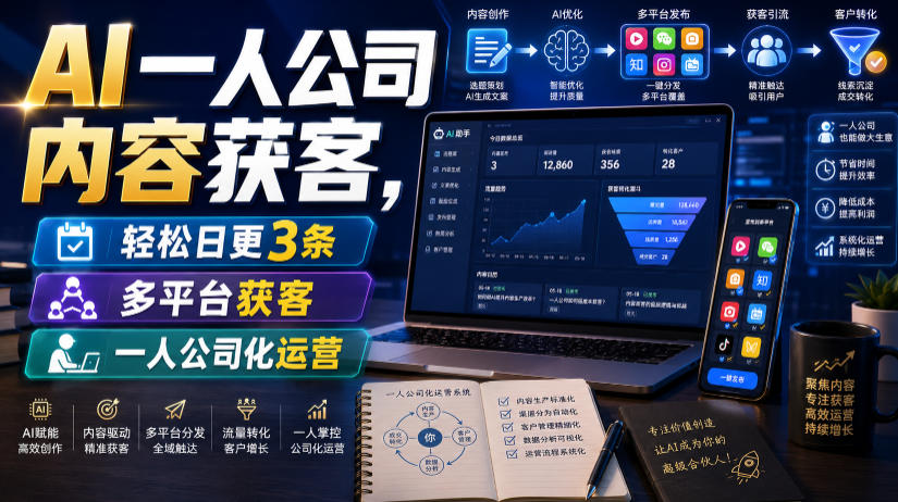 AI一人公司内容获客，轻松日更3条，多平台获客，一人公司化运营（更新0827）-怪兽网创俱乐部