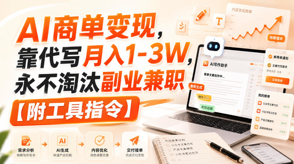 AI商单变现，靠代写月入1-3W，永不淘汰副业兼职【附工具指令】【揭秘】-怪兽网创俱乐部