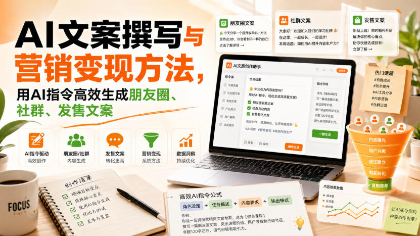 AI文案撰写与营销变现方法,用AI指令高效生成朋友圈、社群、发售文案-邪修侠 - 演示