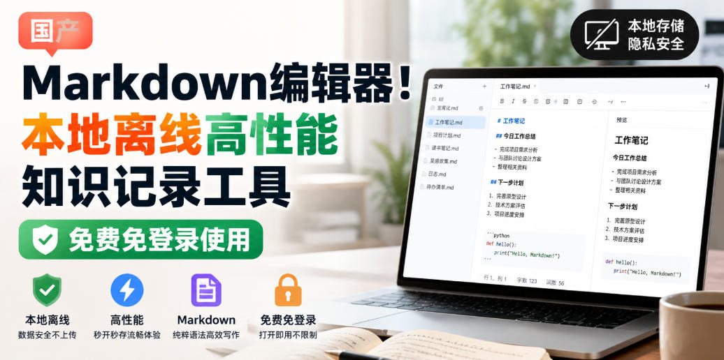国产Markdown编辑器！本地离线高性能知识记录工具，免费免登录使用-怪兽网创俱乐部
