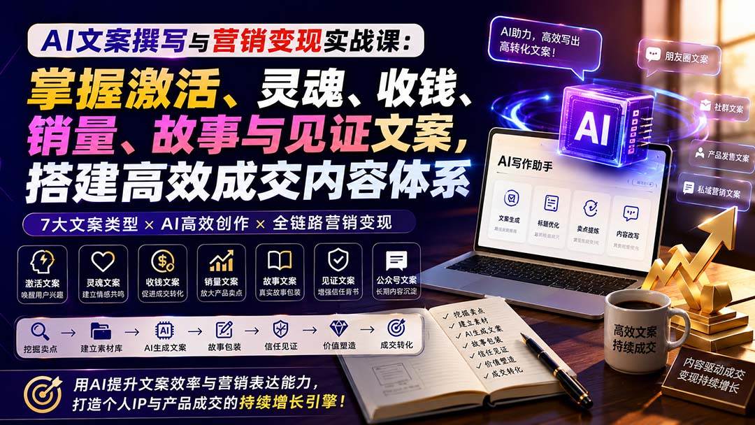 （20126期）AI文案撰写与营销变现实战课：掌握激活、灵魂、收钱、销量、故事与见证文案，搭建高效成交内容体系-怪兽网创俱乐部