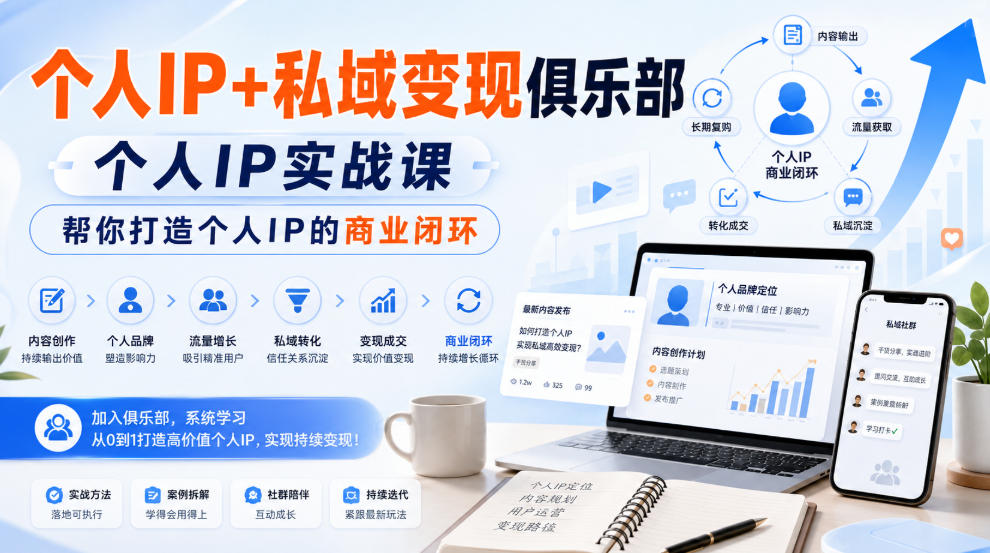 个人IP+私域变现俱乐部，个人IP实战课，帮你打造个人IP的商业闭环-怪兽网创俱乐部