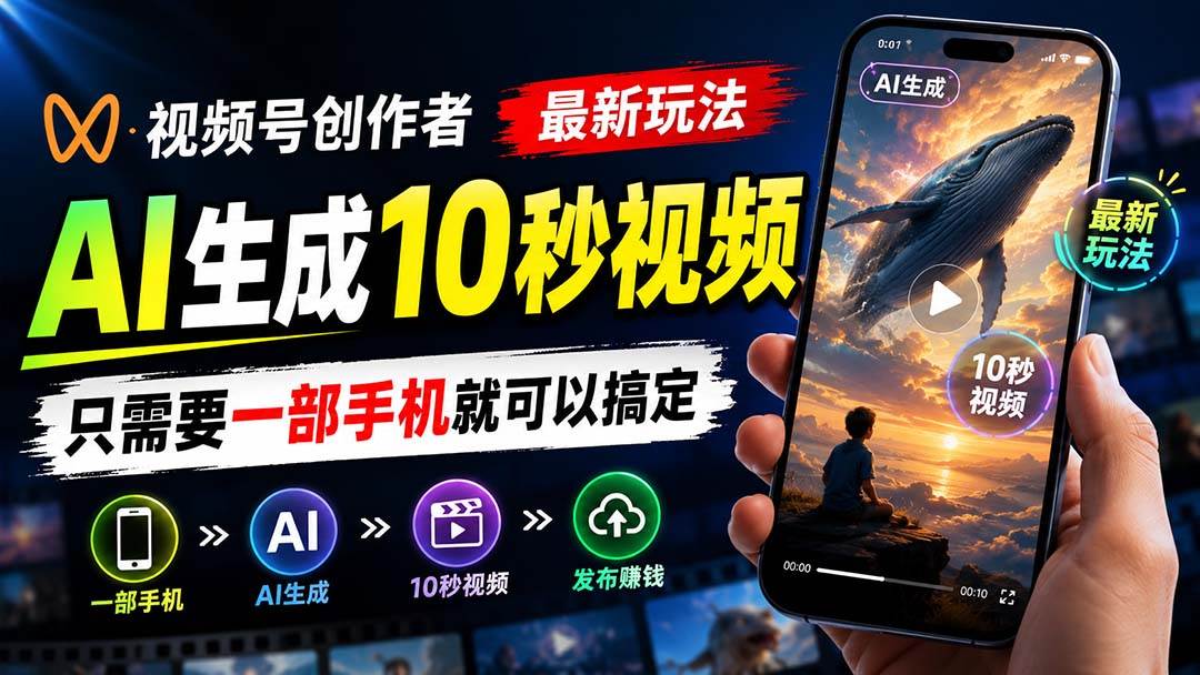 （20136期）视频号创作者最新玩法，AI生成10秒视频，只需要一部手机就可以搞定-怪兽网创俱乐部