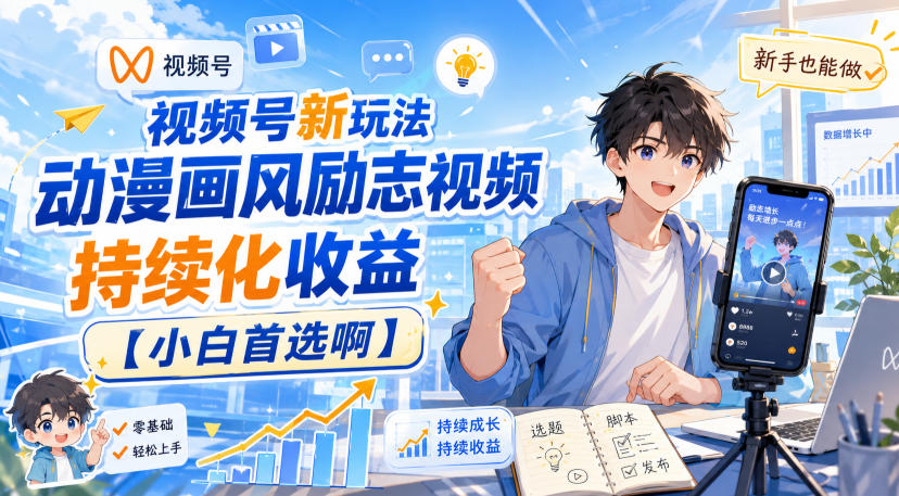 视频号新玩法动漫画风励志视频,持续化收益【小白首选啊】-网创百晓生