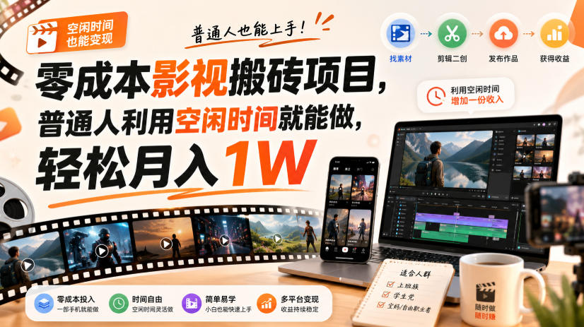 零成本影视搬砖项目，普通人利用空闲时间就能做，轻松月入1W【揭秘】-706资源网