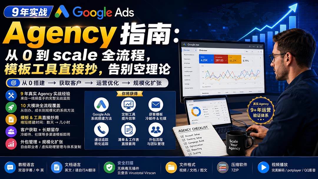 （20139期）9 年实战 Google Ads Agency 指南：从 0 到 scale 全流程，模板工具直接抄，告别空理论【原创双语字幕】-网创在线