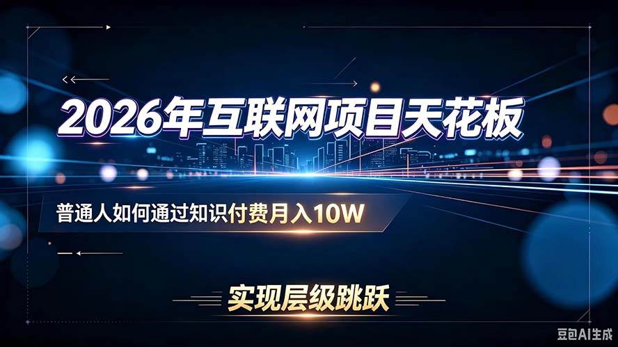（20150期）2026年互联网项目天花板：普通人如何通过知识付费月入10W，实现层级跳跃-怪兽网创俱乐部